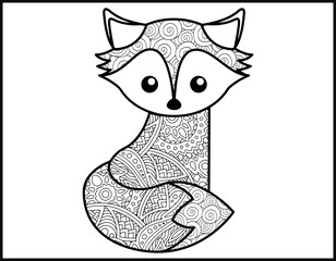 fox Mandala vector and coloring page, animal coloring page for adults
