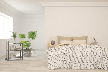 Obraz premium Soft color bedroom interior. Scandinavian design. 3D illustration