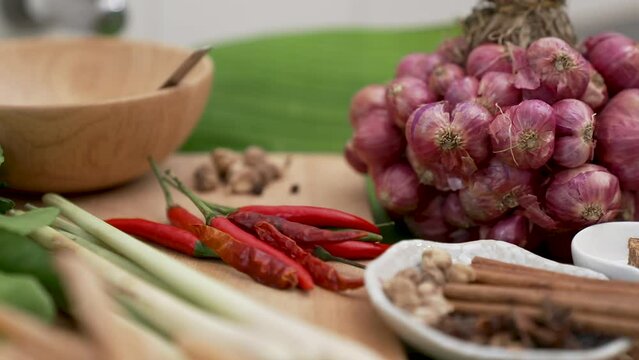 Purple Shallots, Red Chili, Herbs and Spices for Traditional Thai Cuisine