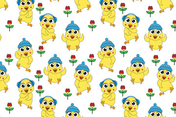 Fototapeta premium cute chiks animal cartoon pattern