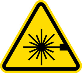 Laser beam warning sign. Triangle yellow background. Safety signs and symbols.