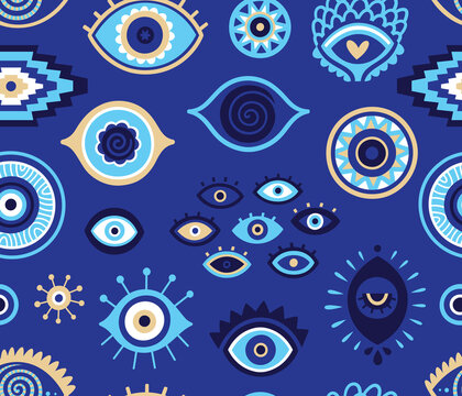 Modern evil eyes seamless pattern
