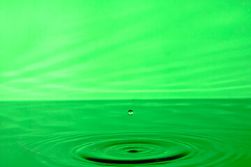 Splash water after drop falls.Green abstract background with drop in water.
