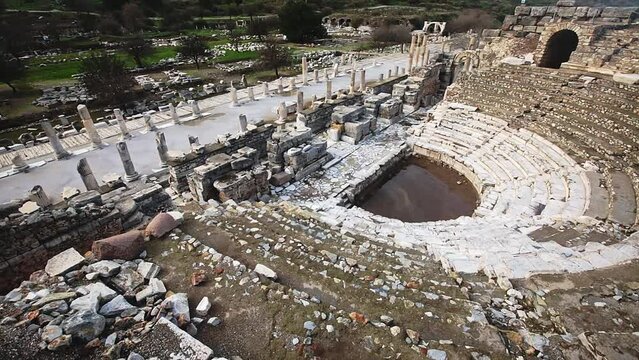 View of the Odeon theater and Upper Agora in the Efesus city in Selcuk, Turkey