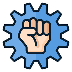 Labor Day with gear and hand fist up filled line color icon