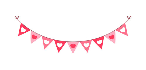 Valentine's Day red hearts banner bunting vector illustration clipart