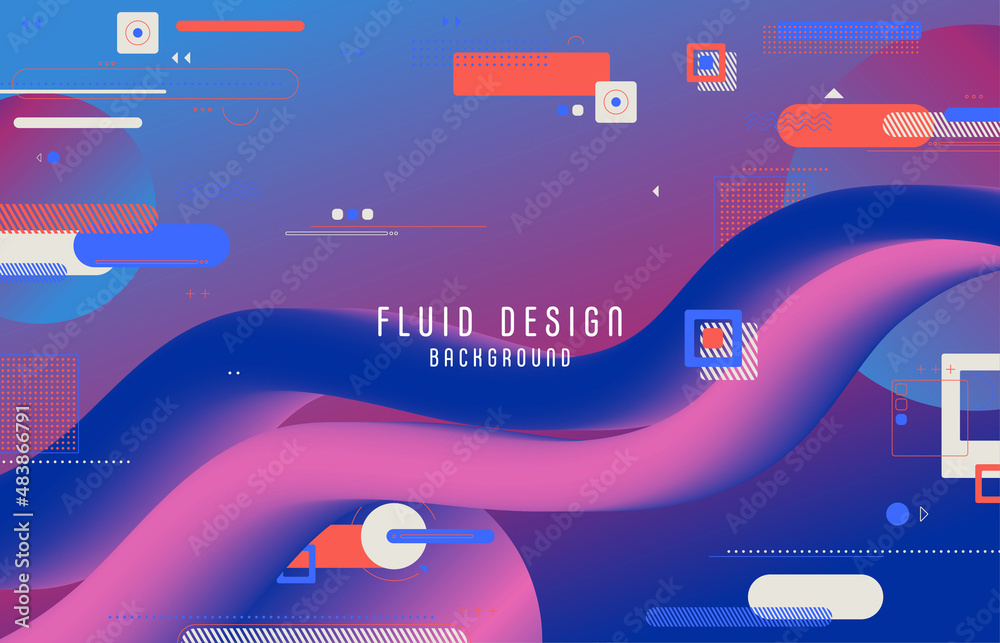 Poster abstract fluid design of colorful geometric with fluid shape pattern. overlapping for original class