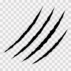 Cat scratches. Animal claw marks in black. Monster or dinosaur attack slash stripes on transparent background. Vector illustration - obrazy, fototapety, plakaty