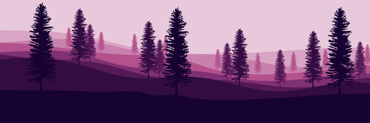 mountain landscape with tree silhouette vector illustration good for wallpaper, backdrop, background, web banner, and design template