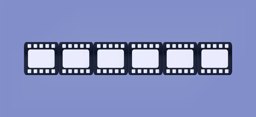 3d film strip icon. Cinema, video clip production or editing. Roll of black tape, frame motion. Digital or old photography, film strip. The concept of editing, making a video film. Vector illustration