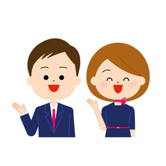 案内先を手で示す笑顔の男女職員