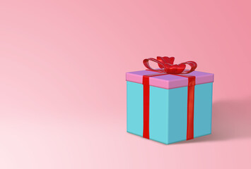 3d rendering image of gift box with red ribbons.