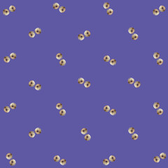 Colorful pattern of chocolate donuts isolated on purple background. Doughnuts. Top view. Flat lay