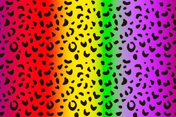 Rainbow leopard seamless pattern. Colorful animal texture, neon color print for packaging, textile, fabric, wallpaper. Psychedelic gradient wrapping, vector illustration