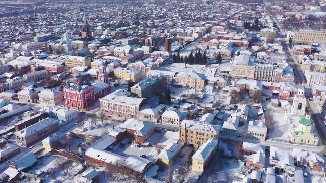 Aerial view of the Transfiguration church. Yelets city. Russia