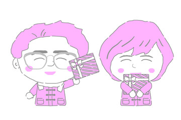 若い　男女　贈り合う　プレゼント　シンプルカラー