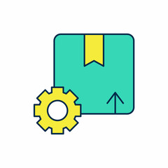 Filled outline Gear wheel with package box icon isolated on white background. Box, package, parcel sign. Delivery and packaging. Vector