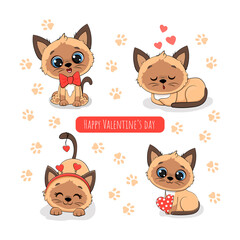 Set of funny cartoon cats for your disign. Valentine's day card.