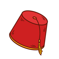 Arabic fez hat, vector illustrtion of arabian red hat tarboosh with tassel, fez icon