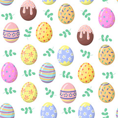 Seamless pattern with easter eggs, cartoon style vector