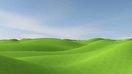 Meadow with sky background. 3D illustration, 3D rendering