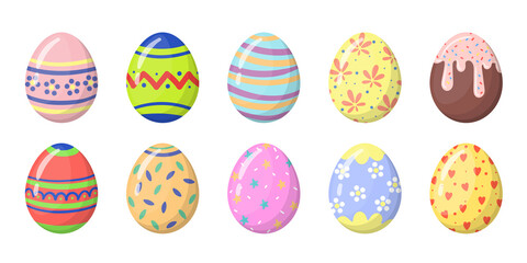 pastel Easter eggs set illustration in cartoon style