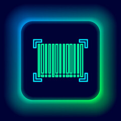 Glowing neon line Barcode icon isolated on black background. Colorful outline concept. Vector