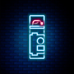 Obraz premium Glowing neon line Shaving gel foam icon isolated on brick wall background. Shaving cream. Colorful outline concept. Vector