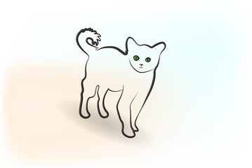 Beautiful cat 3D line art silhouette icon logo vector image design white background template