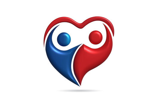 Heart couple people 3D logo vector image. Couple people in a love heart shape relationship and love symbol 3D icon logo vector image graphic design