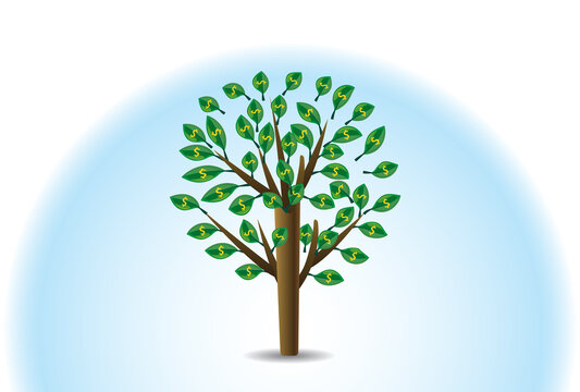 Money tree green leaf dollar bills symbol of prosperity vector icon logo image design 