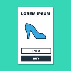 Filled outline Woman shoe with high heel icon isolated on turquoise background. Vector