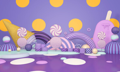 Empty room with wall pattern background. 3D illustration, 3D rendering	
