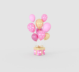 Colorful Bunch of Birthday 3D Balloons Flying for Party in room. 3D illustration, 3D rendering