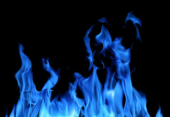 blue flame hot sparks isolated on black