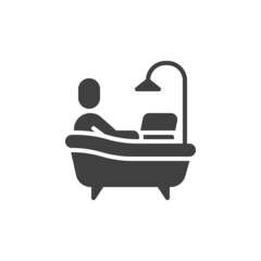 Man using laptop in bathtub vector icon
