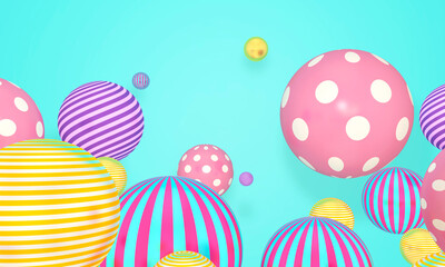 Colorful Bunch of Birthday 3D Balloons Flying for Party in room. 3D illustration, 3D rendering