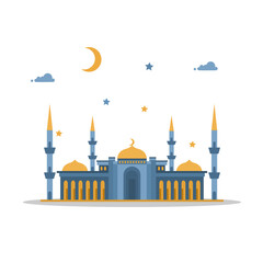 Modern Flat Elegant Islamic Mosque Building Illustration Ramadhan Mosque Clipart, Flat Design Style
