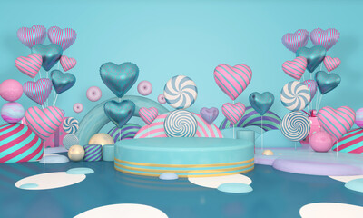 Background rendering with podium and wall scene abstract background. 3D illustration, 3D rendering	
