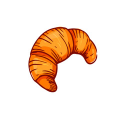 Hand drawn illustration of croissant on white background.Sketch croissant.