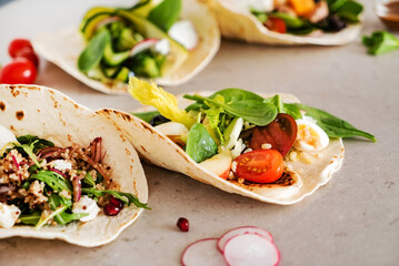 Tasty tortilla with fresh vegetables