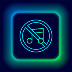 Glowing neon line Speaker mute icon isolated on black background. No sound icon. Volume Off symbol. Colorful outline concept. Vector
