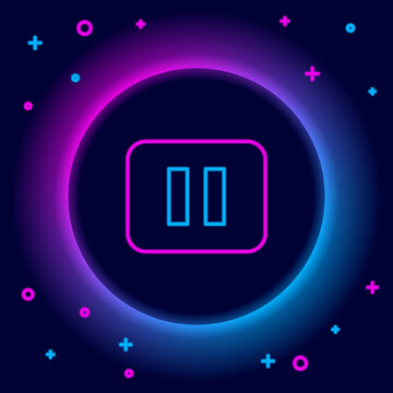 Glowing neon line Pause button icon isolated on black background. Colorful outline concept. Vector