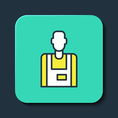 Filled outline Seller icon isolated on blue background. Turquoise square button. Vector