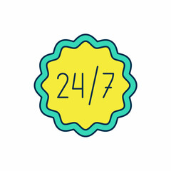 Filled outline Clock 24 hours icon isolated on white background. All day cyclic icon. 24 hours service symbol. Vector