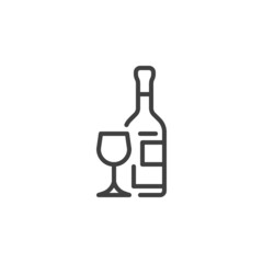 Wine bottle and wineglass line icon