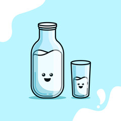 cute glass bottle with a milk cartoon