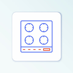 Line Gas stove icon isolated on white background. Cooktop sign. Hob with four circle burners. Colorful outline concept. Vector