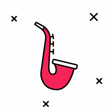 Filled outline Musical instrument saxophone icon isolated on white background. Vector