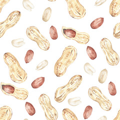 Seamless pattern of watercolor peanuts